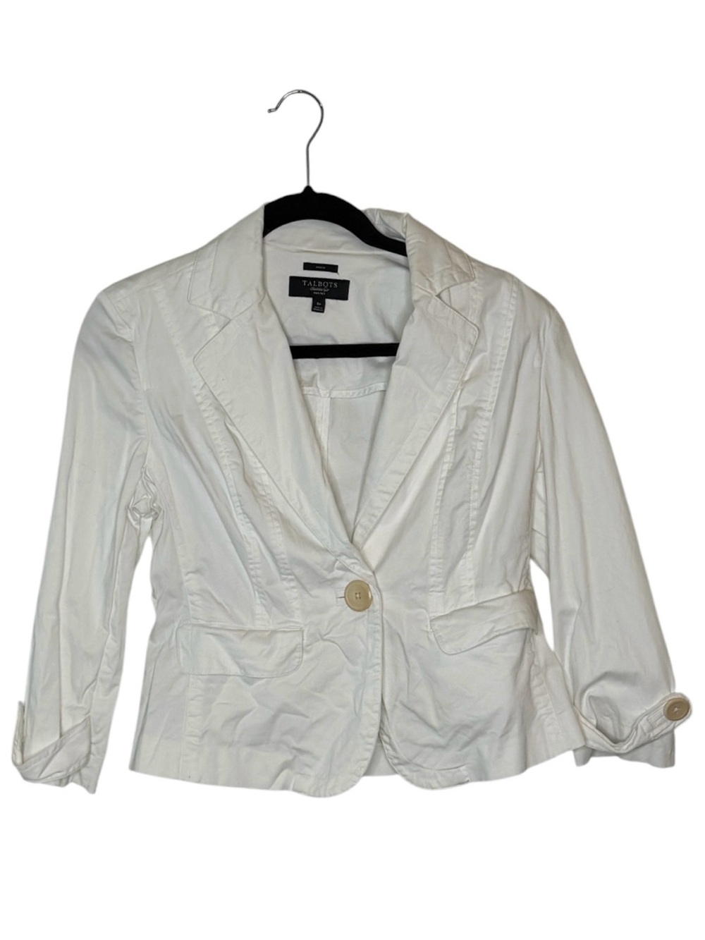 Talbots White Single-Button Blazer with Notched Lapel